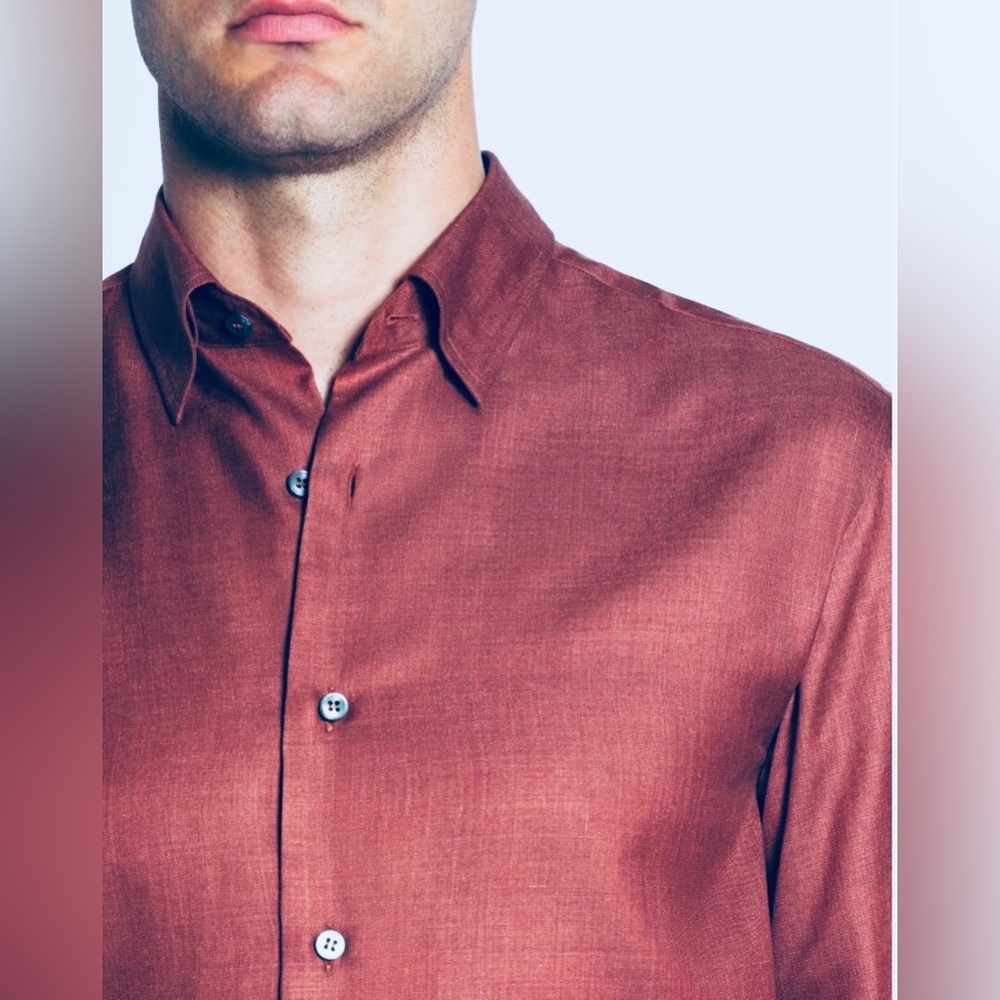 Brioni silk button up down burgundy metallic color medium